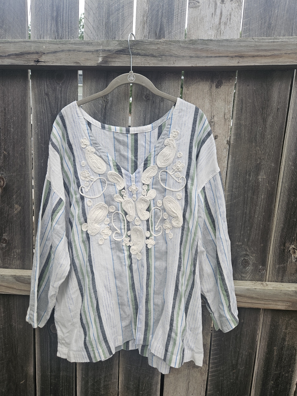 Womens Large Cotton Peasant Gypsy Boho Long Sleeve Shirt Embroidered Loose Flowy